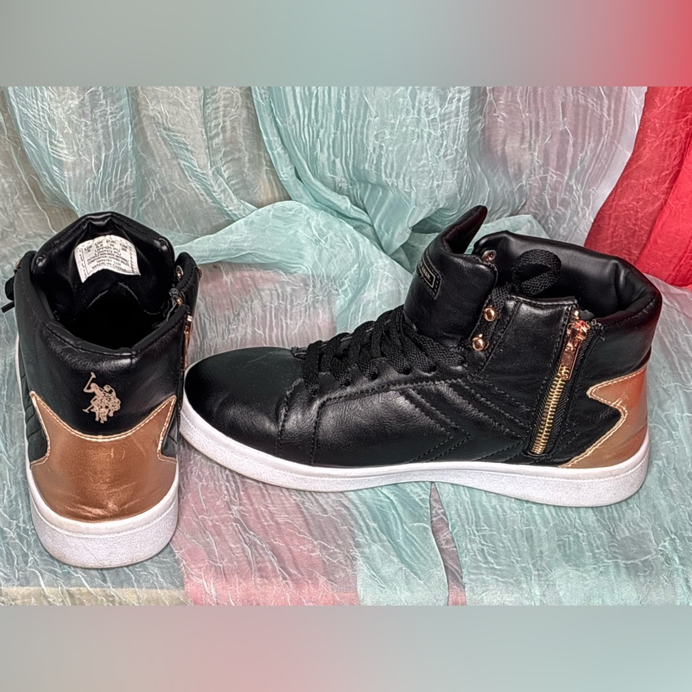 U.S. Polo Assn. Black High-Top Sneakers with Gold Details